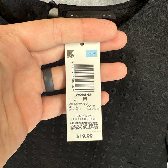 Attention Top Womens Medium Black Textured 100% Polyester Short Sleeve Pullover - Picture 5 of 14